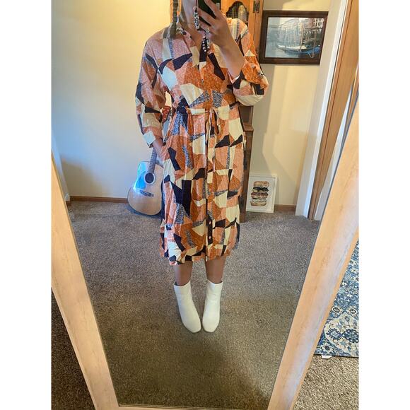 Corey Lynn Calter orange abstract midi shirt dress - Picture 2 of 10